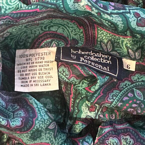 Vintage Haberdashery Collection Paisley TieNeck Blouse Teal Purple Green Size 6 - Picture 4 of 4